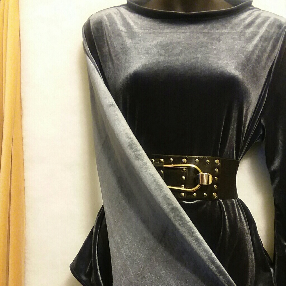 Gray Stretch Velvet Bodysuit
